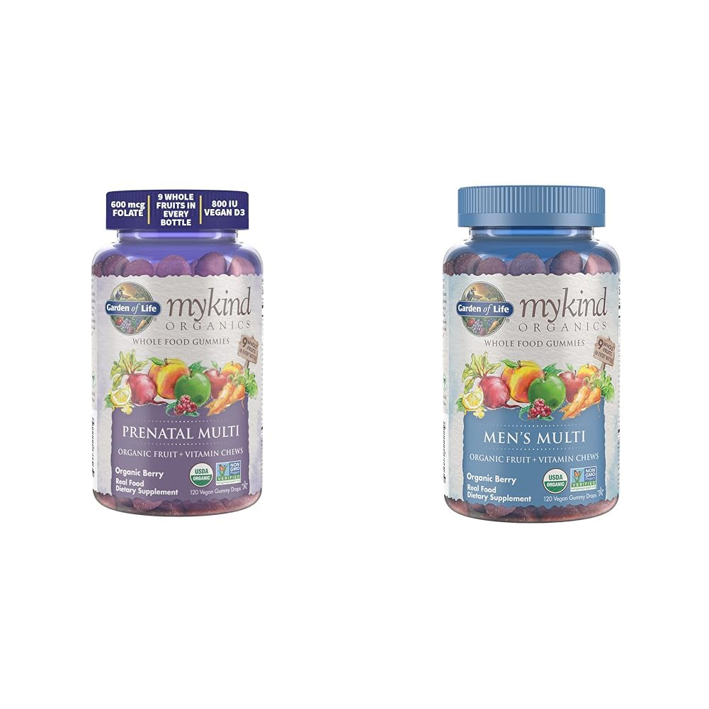 Κήπος της Ζωής Βιολογικά Προγεννητικά Gummies Πολυβιταμίνη με βιταμίνη D3, B6, B12 & Βιολογικές Ανδρικές Gummy Βιταμίνες Multi Berry, 120 Count