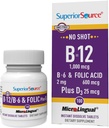 Superior Source No Shot Vitamin B-12 Κυανοκοβαλαμίνη 1000 mcg, B-6, Φολικό οξύ & βιταμίνη D-3 1000 IU - Υποστηρίζει την ενέργεια, τον εγκέφαλο, την καρδιά, και την υγεία των οστών - 100 υπογλώσσια δισκία διάλυσης