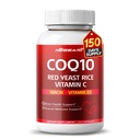 COQ10 + Red Yeast Rice Supplement - 10-σε-1 Φυσικό μείγμα με Ωμέγα 3 Βιταμίνη Β3, Κ2, D3, Zinc Milk Thistle Black Pepper - 150 Count - Made & Tested in The USA