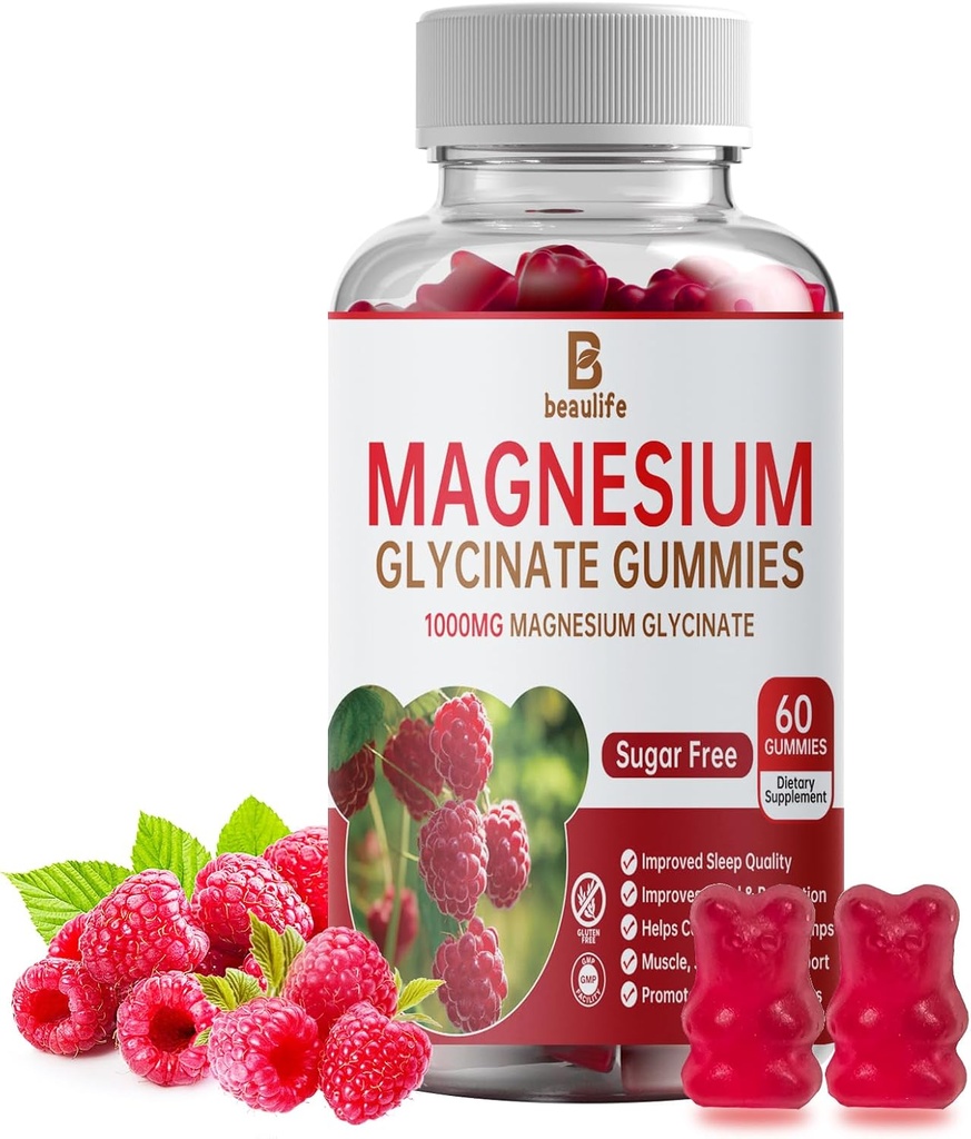 Γλυκινικό μαγνήσιο Gummies, συμπλήρωμα μαγνησίου, γλυκινικό μαγνήσιο, βιταμίνη C, D, B12, CoQ10, για την ήρεμη διάθεση & τους μυς, τον ύπνο, για ενήλικες, 60 Gummies
