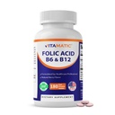 Vitamatic Folic Acid, Βιταμίνη B12 & B6 – 180 Ταμπλέτες ταχείας διάλυσης για την υγεία της καρδιάς, την παραγωγή ενέργειας και την υποστήριξη των ερυθρών κυττάρων του αίματος