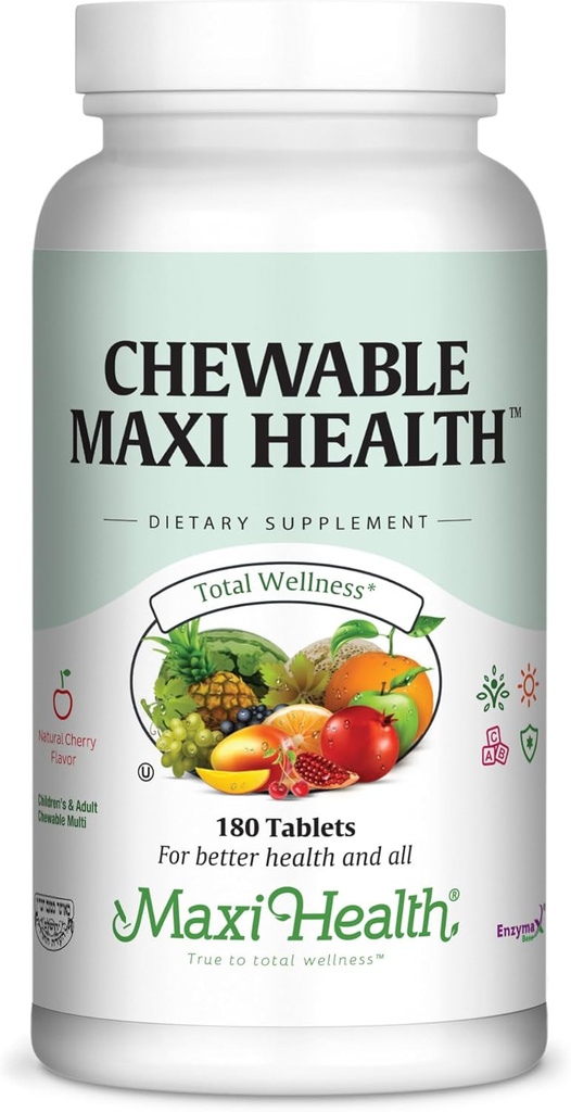 Maxi Health Chewable Multivitamin για παιδιά, εφήβους και ενήλικες - Cherry Chewable Vitamins για ενήλικες & παιδιά - Kosher Kids Multivitamin + Iron (180 Tablets)