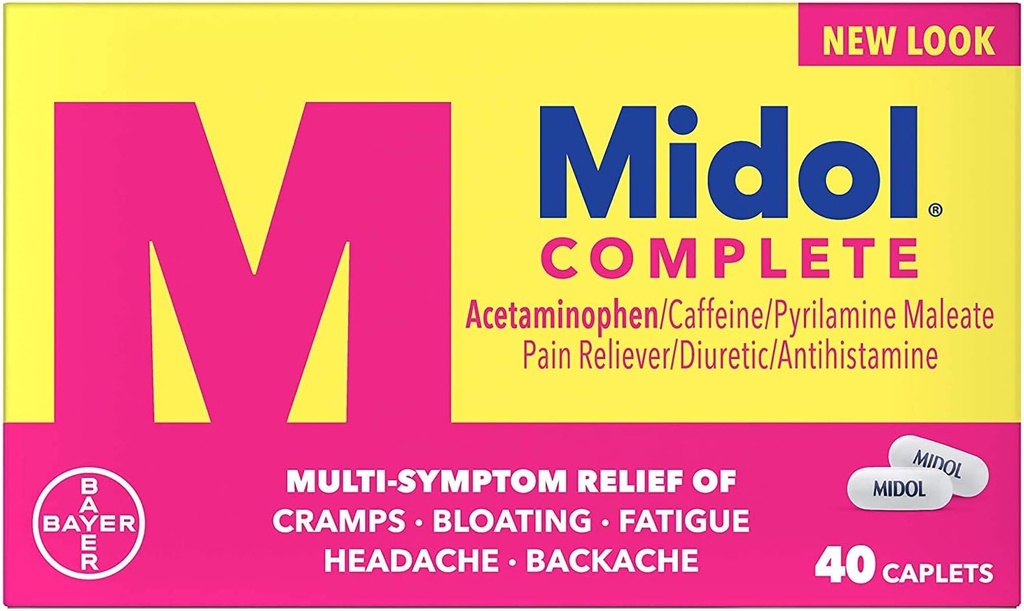 Midol Πλήρης, εμμηνορρυσιακή περίοδος συμπτώματα ανακούφιση, Caplets, 40 κόμης, 2-πακέτο
