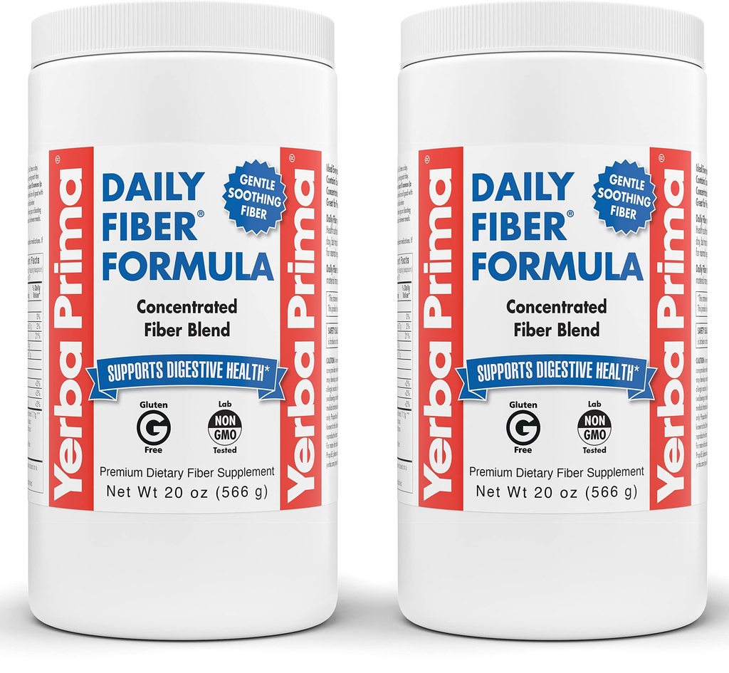 Yerba Prima Daily Fiber Formula - 20 oz Powder (Pack of 2) - Άγευστη, συμπυκνωμένη μείξη διαλυτού/αδιάλυτου, Psyllium Seed Husks, Acacia Gum, Apple Fiber Supplement - Κανονικότητα Cleanser Colon