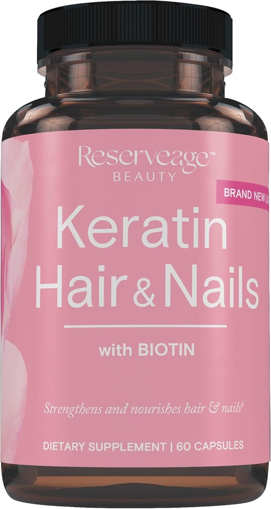 Reserveage Κερατίνη Hair Booster με Biotin - Κερατίνη συμπλήρωμα με Biotin & Resveratrol - Υποστηρίζει την ανάπτυξη των μαλλιών & την υγεία των νυχιών - 60 κάψουλες