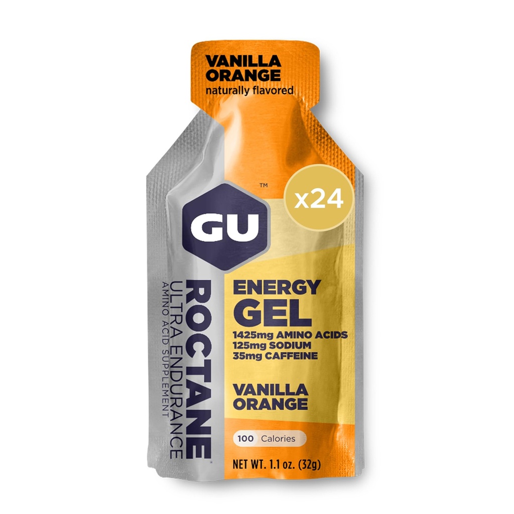 GU Energy Roctane Ultra Endurance Energy Gel, Vegan, Gluten-free, Kosher, και Dairy-free On-The-Go Sports Διατροφή για τρέξιμο, ποδηλασία, πεζοπορία ή σκι, Vanilla Orange (24 πακέτα)