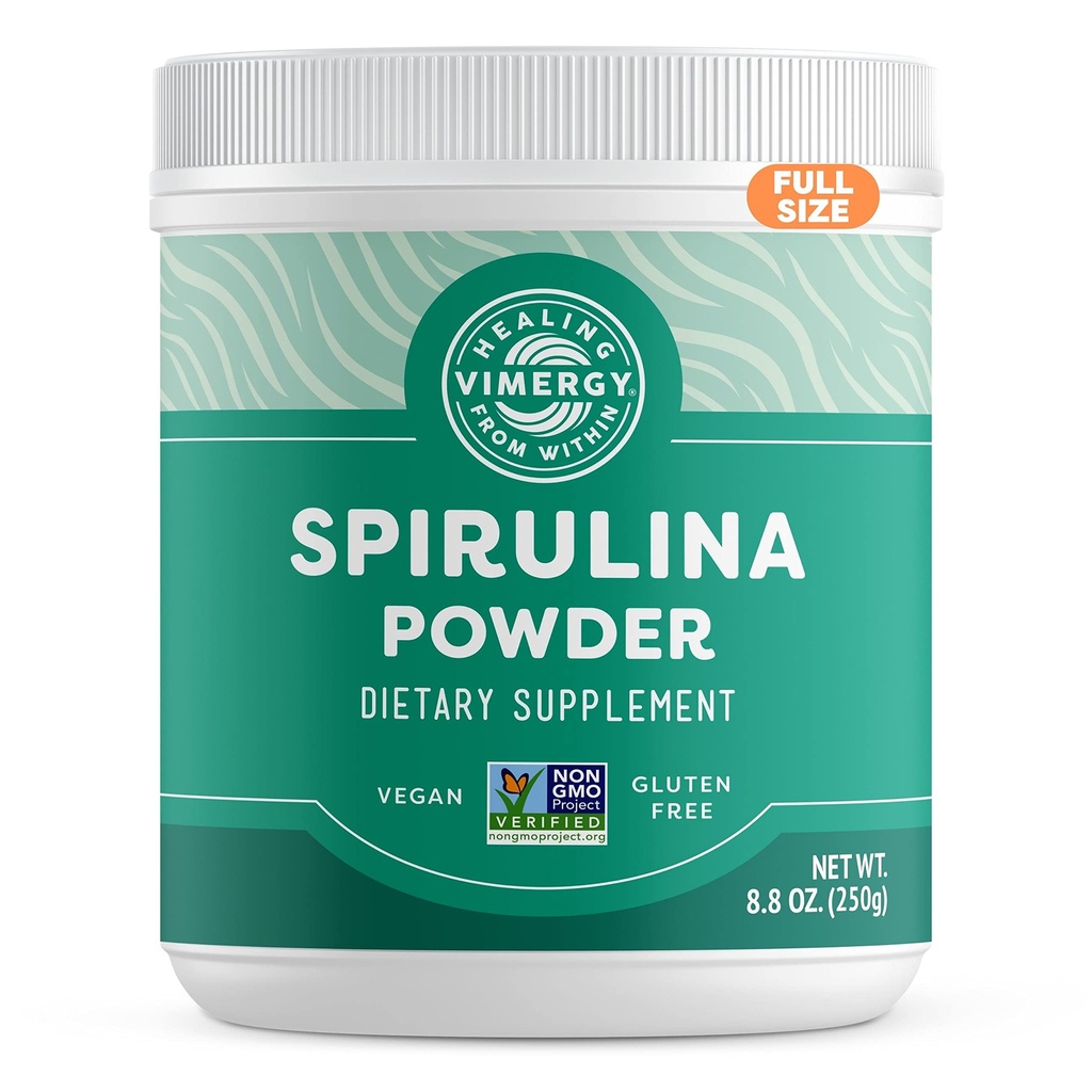 Vimergy Spirulina σκόνη – συμπυκνωμένη πρωτεΐνη φυτών υποστηρίζει την ανοσοποιητική υγεία & την καρδιαγγειακή λειτουργία – Vegan, Kosher, χωρίς γλουτένη – 250g