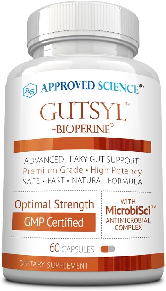 Εγκεκριμένα Science® Gutsyl - Leaky Gut Supplement - Προστατέψτε το GI Tract με Aloe Vera, Marshmallow Root, Licorice, και Slippery Elm - Περιέχει προβιοτικό και BioPerine - 60 κάψουλες