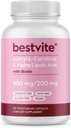 BESTVITE Acetyl L-καρνιτίνη 500mg & Alpha Lipoic Acid 200mg ανά καψάκιο με βιοτίνη (120 κάψουλες χορτοφάγων) - Χωρίς Stearates - Vegan - Μη ΓΤΟ - Χωρίς γλουτένη
