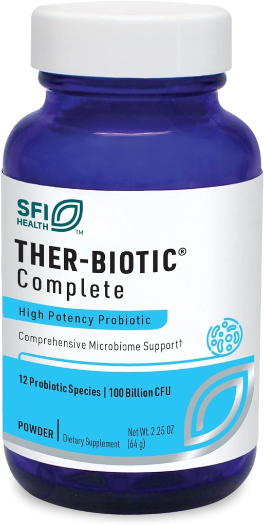 Klaire Labs SFI Health Ther-Biotic Complete Probiotic Powder - 100 Billion CFU - Προβιοτικά Ανδρών και Γυναικών για την Digestive Health & Immune Support - Γαλακτοκομικά-Free, Hypoallergenic (60 Servings, 64g)