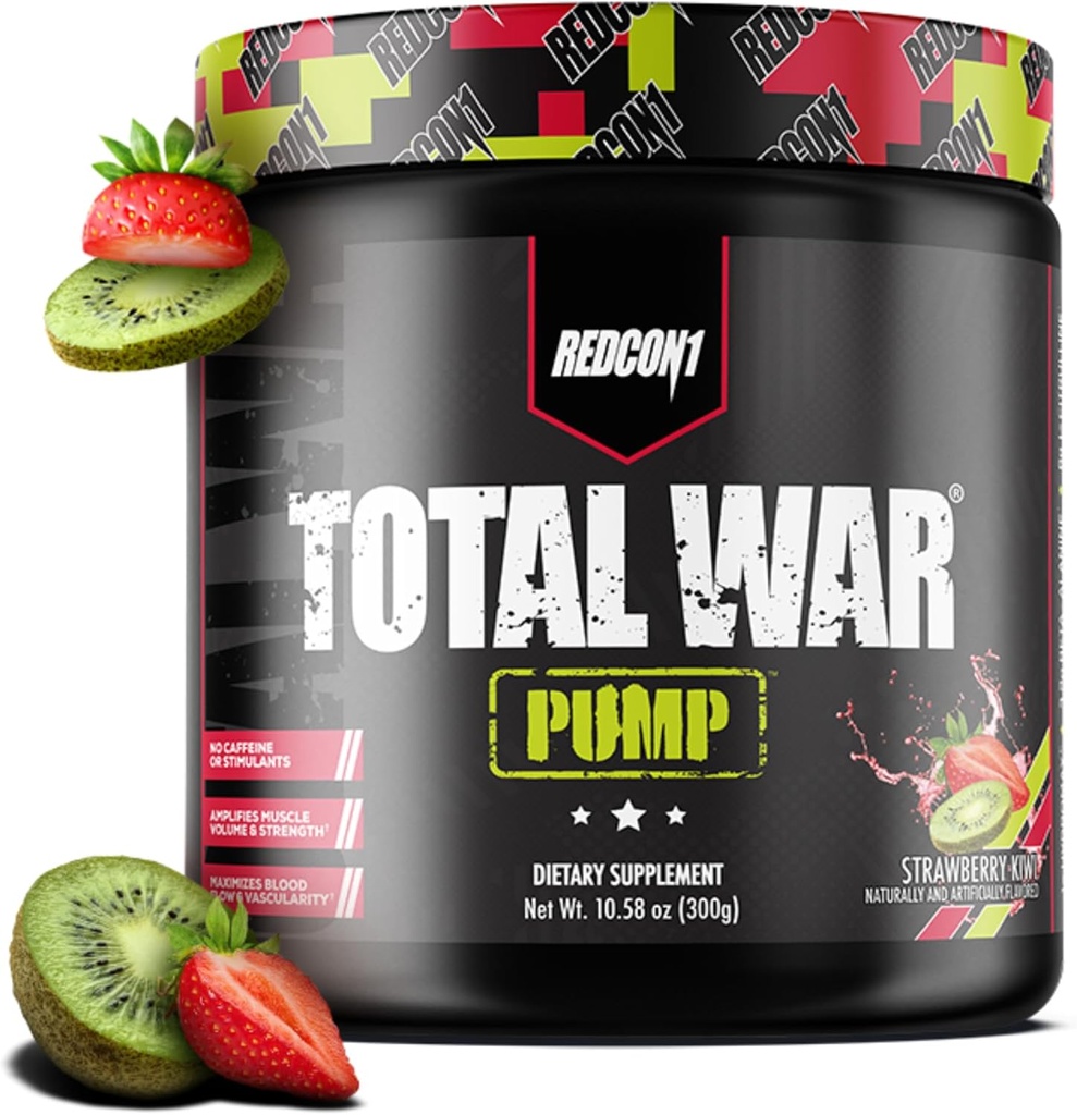 REDCON1 Non Stim & Caffeine Free Pre Workout Powder for Women & Men - Total War Pump - με L-Citrulline, Beta Alanine & More - προπόνηση σε οποιαδήποτε ώρα της ημέρας - Φράουλα Kiwi (10,58 oz)