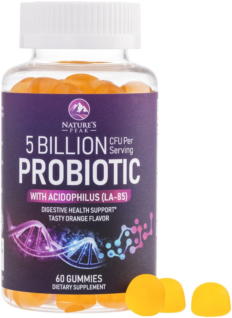 Probiotic Gummies 5 Δισεκατομμύρια CFU - ημερήσιο συμπλήρωμα προβιοτικής κοιλιάς για γυναίκες, άνδρες & εφήβους - Φυσική Digestive υγεία, «Καλή» κόκκαλο & ανοσοποιητική υποστήριξη με 6 υπέρ βιοτικά στελέχη - Πορτοκαλί γεύση - 60 κόμης