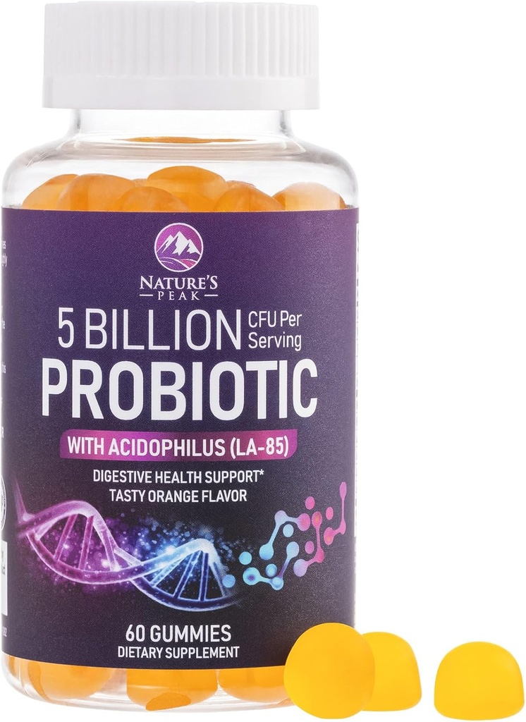 Probiotic Gummies 5 Δισεκατομμύρια CFU - ημερήσιο συμπλήρωμα προβιοτικής κοιλιάς για γυναίκες, άνδρες & εφήβους - Φυσική Digestive υγεία, «Καλή» κόκκαλο & ανοσοποιητική υποστήριξη με 6 υπέρ βιοτικά στελέχη - Πορτοκαλί γεύση - 60 κόμης