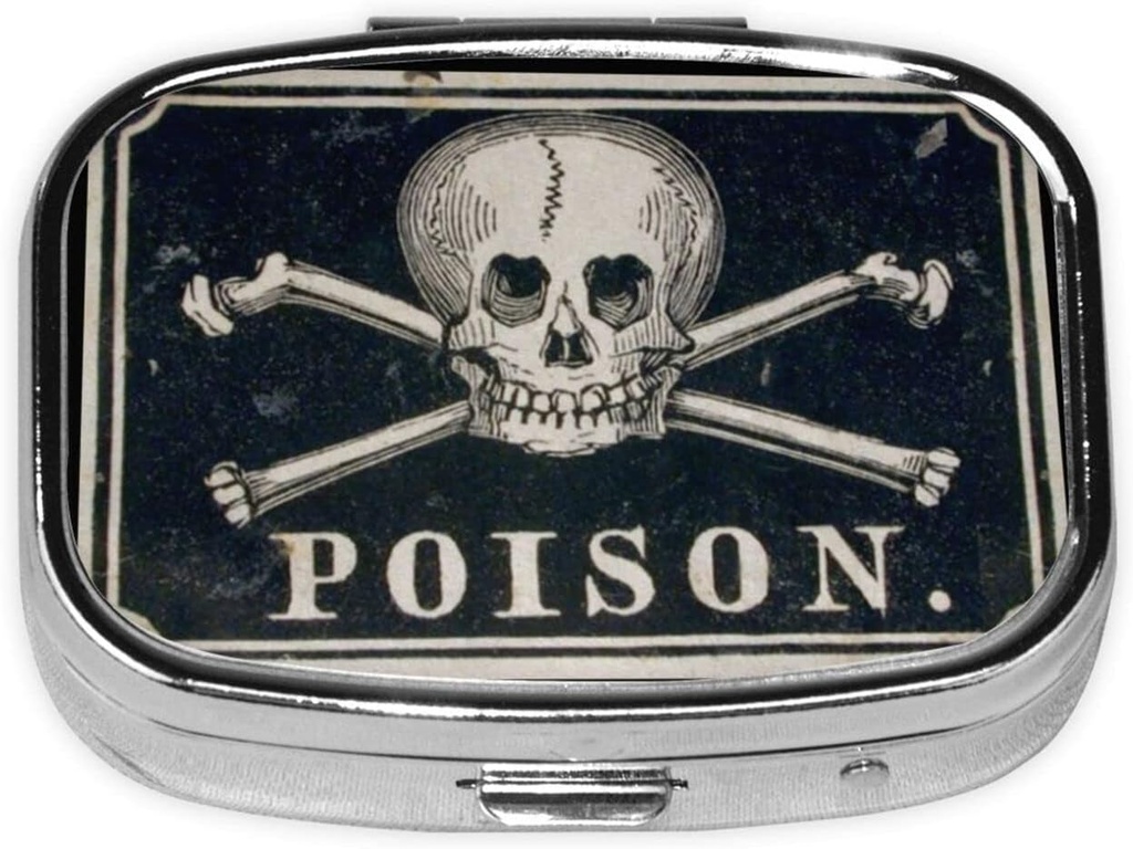 Μεταλλικό 2 Διαμέρισμα Pill Organizer Ταξίδι φιλικό φορητό συμπαγές κουτί χάπι χαριτωμένο θήκη χάπι, για πορτοφόλια τσέπης καθημερινή φορητή ιατρική Βιταμίνη Tablet αποθήκευσης (Poison Black)