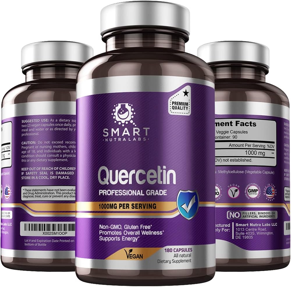Έξυπνα εργαστήρια Nutra Quercetin 1000mg- 180 κάψουλες Vegan, 100% καθαρό συμπλήρωμα κουερσετίνης - μη GMO, χωρίς γλουτένη, δοκιμή τρίτου μέρους