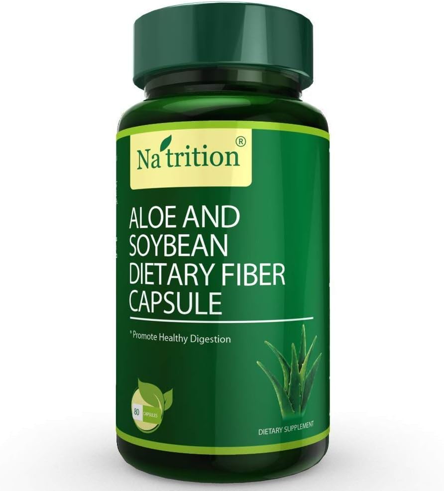 Natrition Aloe Vera Gel Extract Capsules with Soybean Dietary Fiber – Best Intestinal Cleanse Supplement – Improve Digestion and Constipation Relief - 80 Capsules