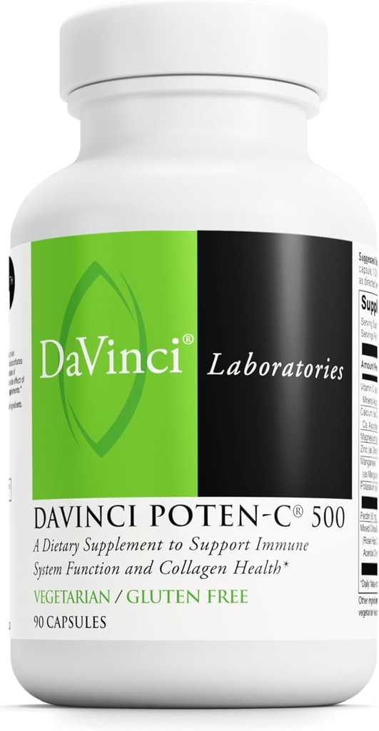 DAVINCI Labs Poten-C 500 - Συμπλήρωμα διατροφής για την υποστήριξη της λειτουργίας του ανοσοποιητικού συστήματος και του κολλαγόνου * - με βιταμίνη C, ασβέστιο, μαγνήσιο, κάλιο, και περισσότερα - χορτοφαγικά - Χωρίς γλουτένη - 90 δισκία