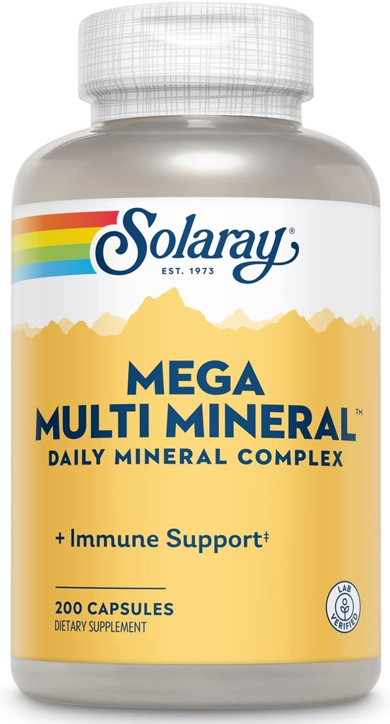 Solaray Mega Multi Mineral, Daily Mineral Complex με ασβέστιο, σίδηρο, μαγνήσιο, ψευδάργυρο, και περισσότερα σε εξαιρετικά απορροφήσιμες χημικές μορφές, συνολική υγεία και ανοσοποιητική υποστήριξη, 50 εξυπηρετούν, 200 κάψουλες