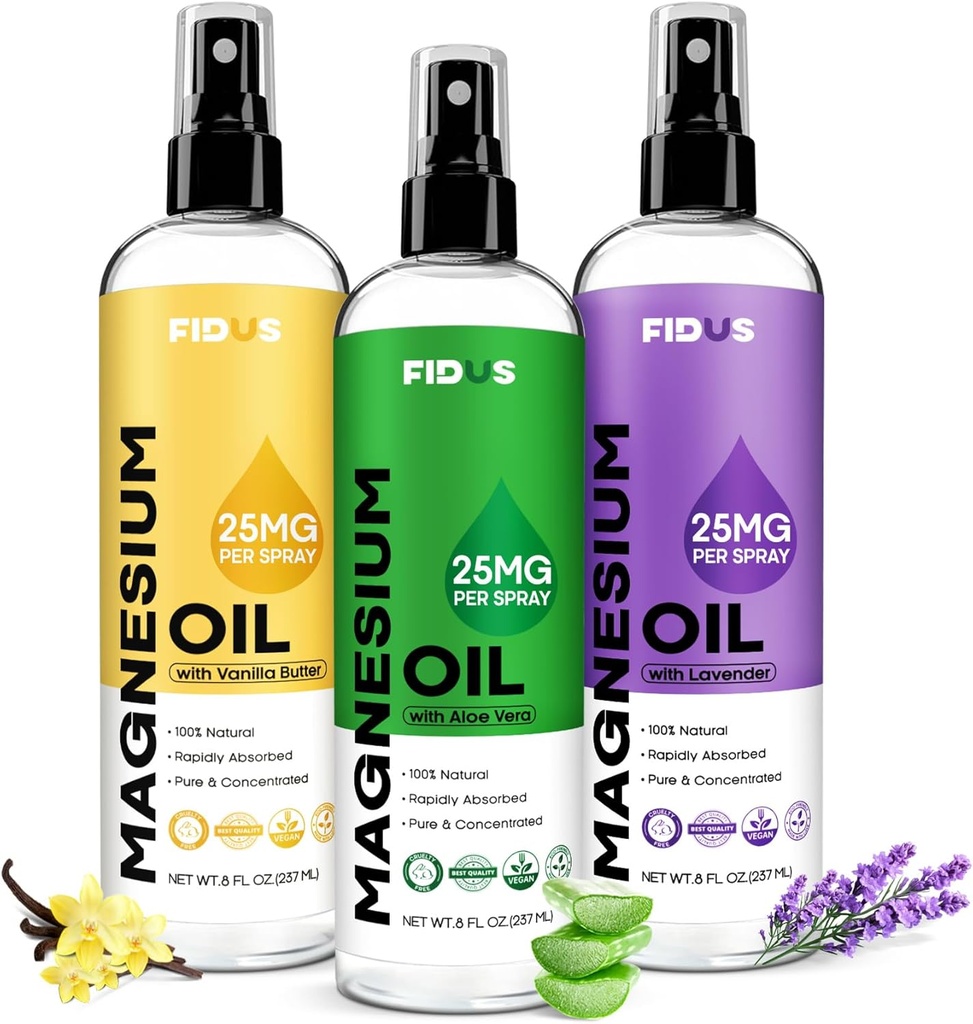 Fidus 100% Αμιγές Σπρέι Λάδι Μαγνησίου με Αλόη Βέρα - Big 8 fl oz Επίκαιρο Χλωριούχο Μαγνήσιο για τα πόδια, Βιολογικό Φυσικό Σπρέι Μαγνησίου από Αρχαία Zechstein Επτά Ορυκτά Κλινοσκεπάσματα