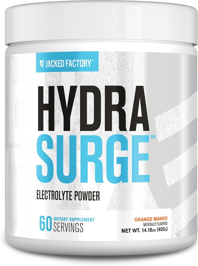 Jacked Factory HYDRASURGE Ηλεκτρολυτική σκόνη - Συμπλήρωμα ενυδάτωσης με βασικά ορυκτά, αλάτι της θάλασσας των Ιμαλαΐων, νερό καρύδας - Κετό Φιλικό, ζάχαρη δωρεάν, φυσικά ζαχαρούχο - 60 εξυπηρετούν, πορτοκαλί μάνγκο