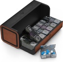 Pill Organizer Weekly, 2 φορές την ημέρα για 7-Day Δερμάτινο κουτί ιατρικής Travel Container Βιταμίνη Am Pm Pill περίπτωση, δύο φορές καθημερινή Privacy Χάπια κάτοχος, Σύγχρονο και Φορητό Pillbox (Μαύρο και Καφέ)