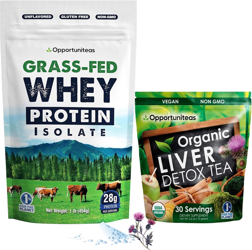 Opportunitas Grass Fed Άγευστη πρωτεΐνη ορού γάλακτος & τσάι από το συκώτι Detox Matcha - Υποστηρίξτε τους μυς σας ενώ καθαρίζετε το συκώτι σας - πακέτο