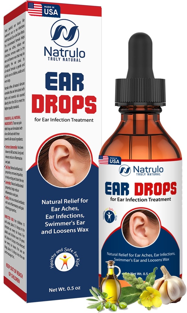 Natrulo Ear Drops for Ear Infection – Organic Ear Drops for Adult, Kids, Baby, Dog & Pets – for Ear Aches, Ichy Ears, Infections, Swimmer's Ear, & Loosen Wax – Kids Safe, Made in USA