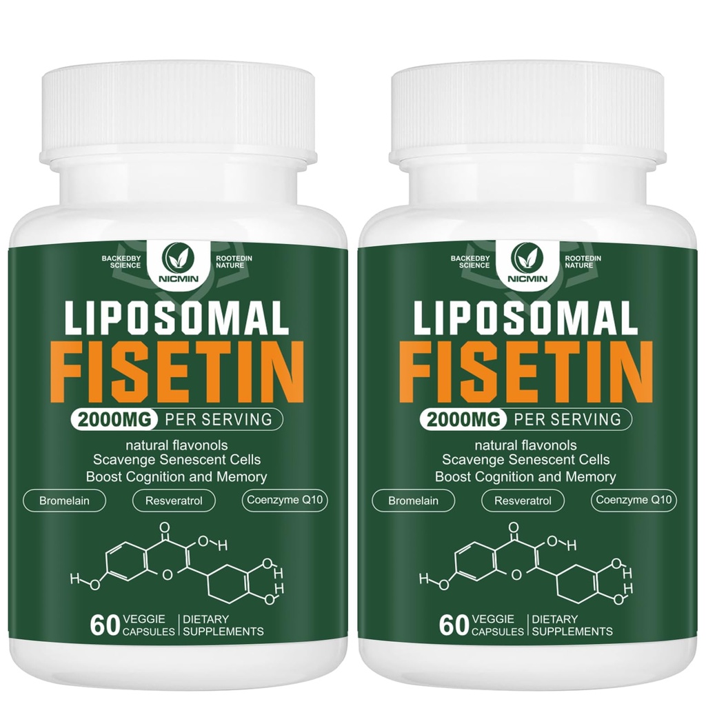 Liposomal Fisetin Supplement, 2000MG, 98% Pure Fisetin Polyphenols Antioxidants, with Quercetin, TMG and Resveratrol, for Healthy Aging, Cognitive Support, 120 Capsules