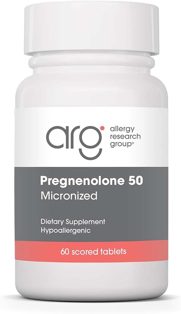Allergy Research Group Pregnenolone Supplement - Συμπληρώματα προγεστερόνης 50mg, Hormone & Stress Support, Κατασκευασμένο από μη-GMO Wild Yam, Micronized Lipid Matrix, Plant-Sourced, Scored Tablets - 60 Count