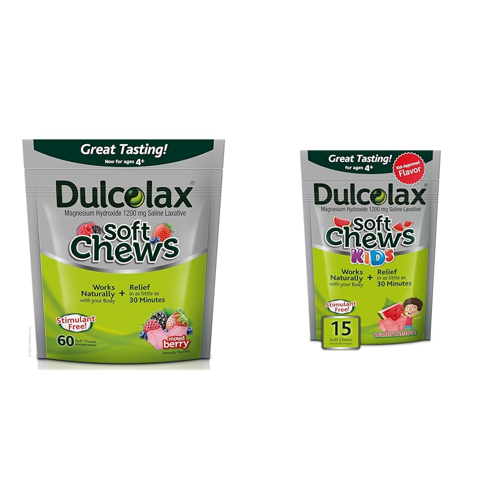 Dulcolax Soft Chews Αλουμινόχαρτο Laxative Mixed Berry (60ct) Απαλή δυσκοιλιότητα Ανακούφιση & Παιδιά Soft Chews Αλάτι Laxative Watermelon Gentle Constipation Relief, Μαγνήσιο