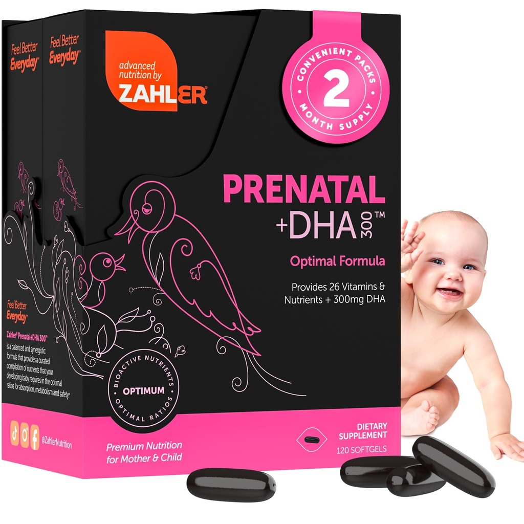 Zahler Προγεννητική Βιταμίνη με DHA & Folate - DHA Συμπληρώματα & Προγεννητική Πολυβιταμίνη για Μητέρα και Παιδί - Kosher Προγεννητικές Βιταμίνες DHA με Σιδήρο, Pre Natal Softgels (120 Count (Pack of 1))