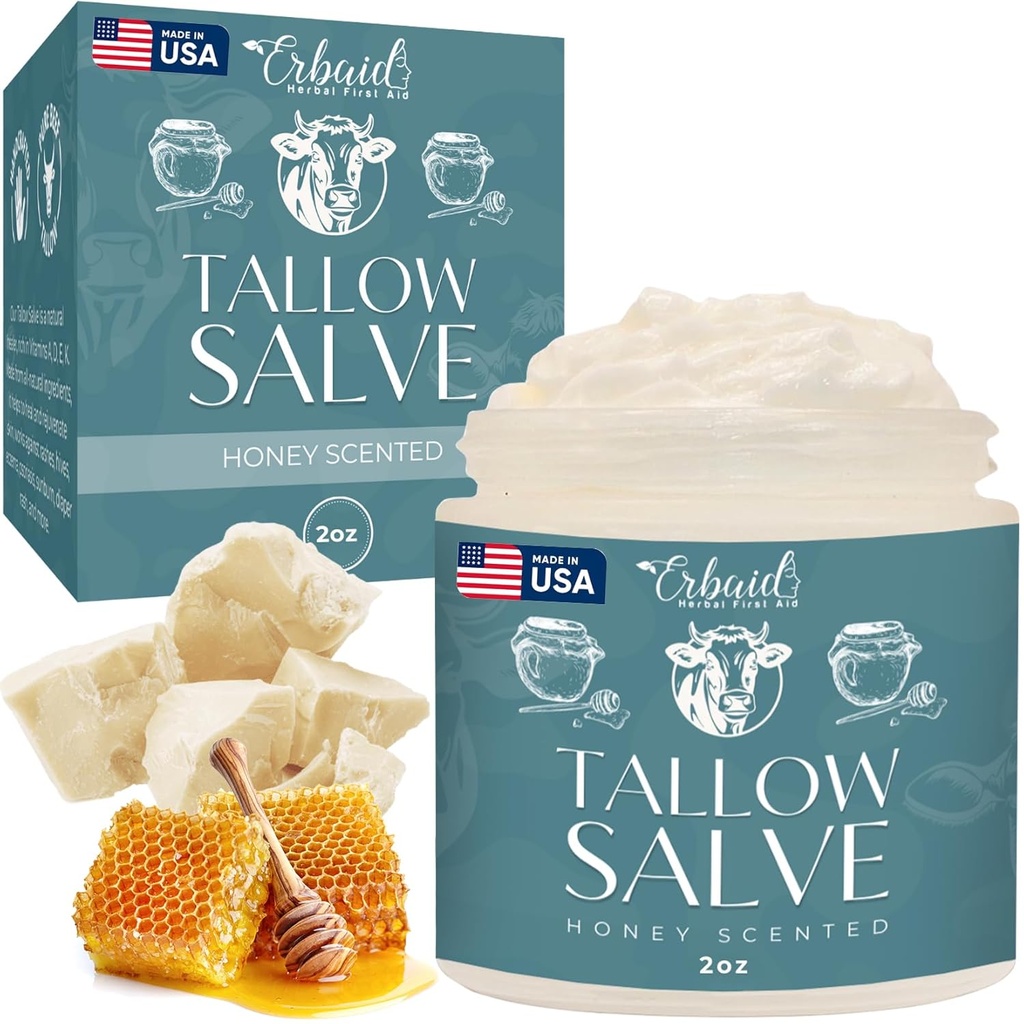 Beef Talow Salve – All Natural Grass Fed Beef Talow & Honey All Σκοπός Μπάλα – Moisturizing Body Salve Μεγάλη για το Έκζεμα, Cracked, Dry, Ichy, Irritated Skin – Skincare Επισκευή Κατασκευασμένο στις ΗΠΑ
