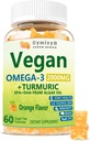 Vegan Omega 3 & Turmeric Gummies 2500mg, Algae Omega 3 DHA 800mg&EPA 400mg, with MSM, Vitamin D3, Turmeric Root Extract for Brain, Eye, Joint, Fish Oil Supplements Alternative, Sugar Free