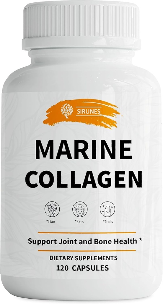 SIRUNES Marine Collagen Peptides, 120 Κάψουλες - Fish Collagen Συμπληρώματα για τις γυναίκες, Μεγάλη για τα μαλλιά, δέρμα, νύχια, αρθρώσεις & οστά - Made in USA