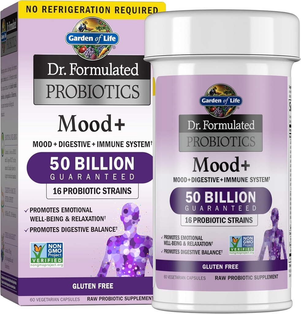 Garden of Life Probiotics Mood+ Dr Formulated Acidophilus Probiotic Supplement - Προάγει τη συναισθηματική ευεξία, χαλάρωση και την πειστική ισορροπία - Ashwagandha για τη διαχείριση του στρες, 60 Veggie Caps