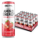 Optimum Nutrition Amino Energy Sparking Hydration Drink, Electrolytes, Caffeine, Amino Acids, BCAAs, Sugar Free, Juicy Strawberry, 12 Fl Oz, 12 Pack (Packing May Vary)