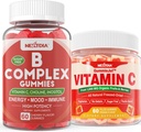 2 Pack Βιταμίνη B Σύμπλεξη Gummies με 2000 mcg Μεθύλιο B12, Φολικό Μεθύλιο + 1 Pack Ολόκληρα τρόφιμα Βιταμίνη C Gummies