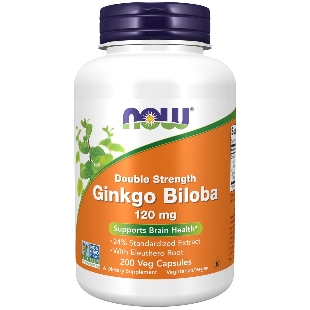 NOW Συμπληρώματα, Ginkgo Biloba 120 mg, Διπλή Δύναμη, Μη ΓΤΟ Έργο Επαληθευμένο, 200 κάψουλες Veg