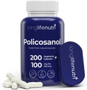 LongLifeNutri Policosanol 100mg - 200 κάψουλες χορτοφάγων, φυσικό συμπλήρωμα ζαχαροκάλαμου για ισορροπημένη χοληστερόλη, 3-μηνιαία προμήθεια, μη GMO, εργαστήριο δοκιμαστεί, Made in USA
