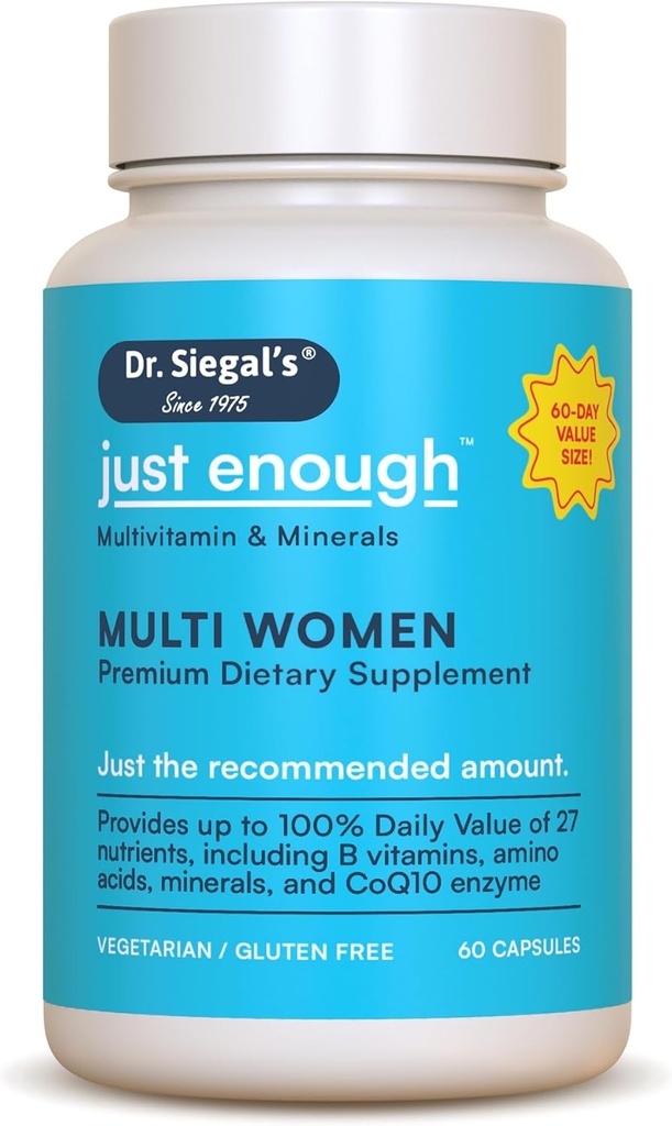 Dr. Siegal's Just Enough Multivitamins for Women - 60 Κάψουλες - 60 Σερβιρίσματα Γυναικεία Συμπληρώματα Υγείας - Χορτοφαγική Πολυβιταμίνη για γυναίκες - Γυναίκες Πολυβιταμίνες - Γυναικεία Καθημερινή Πολυβιταμίνη