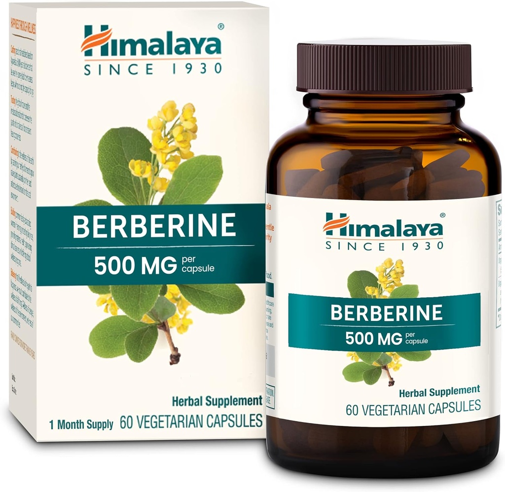 Himalaya Berberine - φυτικό συμπλήρωμα για την υποστήριξη του φυσιολογικού μεταβολισμού, του ανοσοποιητικού, και Digestive Health - Vegan, Gluten Free, 500 mg, 60 κάψουλες χορτοφάγων