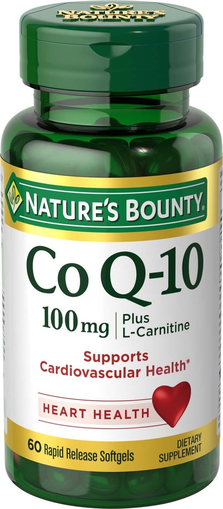 Nature's Bounty CoQ10, Υποστηρίζει την υγεία της καρδιάς, 100mg Plus L-καρνιτίνη, 60 Softgels