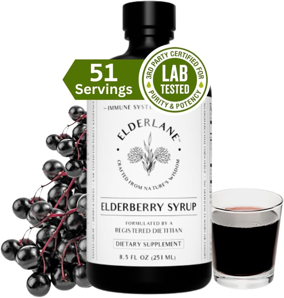 Syrup Elderberry by Elderlane - Shots Elderberry - Συμπλήρωμα Υποστήριξης Ανοσοποιητικών για Παιδιά & Ενήλικες - Ανοσοποιητικά Αναμνηστικά - Φυσικό Αναμνηστικό Αναμνηστικό - Φτιαγμένο με Μέλι & Καρπούς - Χωρίς Γλουτένη - 8.5 Fl Oz