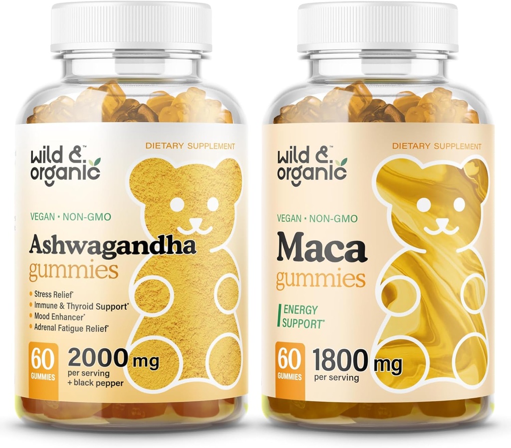 Wild & Organic Ashwagandha Gummies & Maca Root Gummies 60 Count
