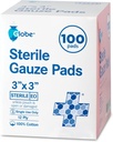 Globe 3'' x 3'' Advanced Sterile Gauze Pads, 100-Pack ατομικά συσκευασμένο - 12-Ply βαμβάκι για το ντύσιμο, υψηλής απορροφητικότητας συγκροτήματα για το σπίτι & χρήση έκτακτης ανάγκης - Ταξίδι & Κιτ πρώτων βοηθειών Απαραίτητο
