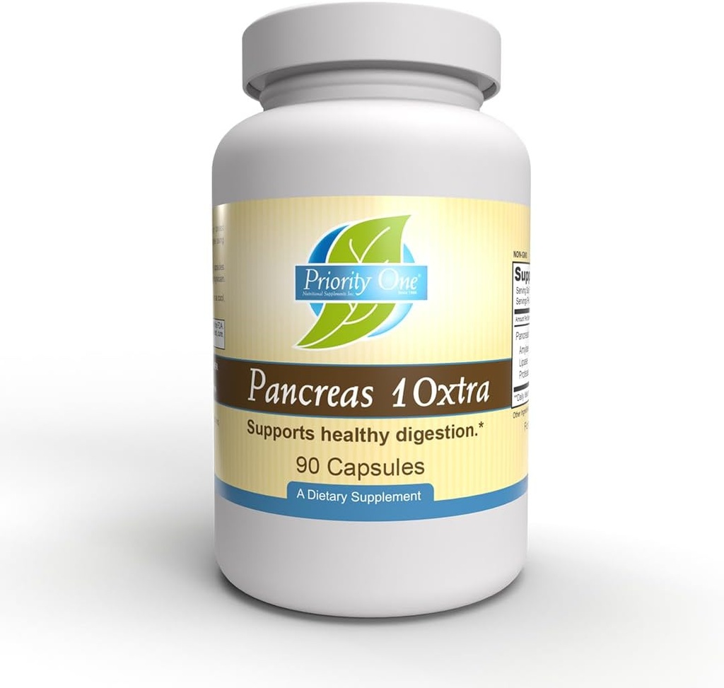 Priority One Vitamins Pancreas 10xtra 90 Capsules - Pancreatic enzymes amylase, lipase, and protease Naturally Support Healthy Digestion.*