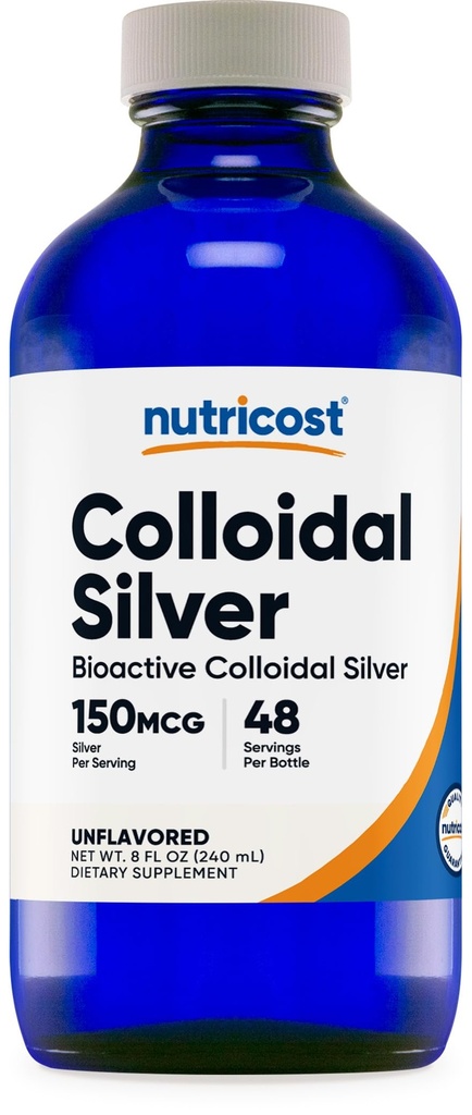 Nutricost Collidal Silver 8oz - μπλε γυάλινα μπουκάλια κοβάλτιο, βιο-ενεργό κολλοειδές ασήμι