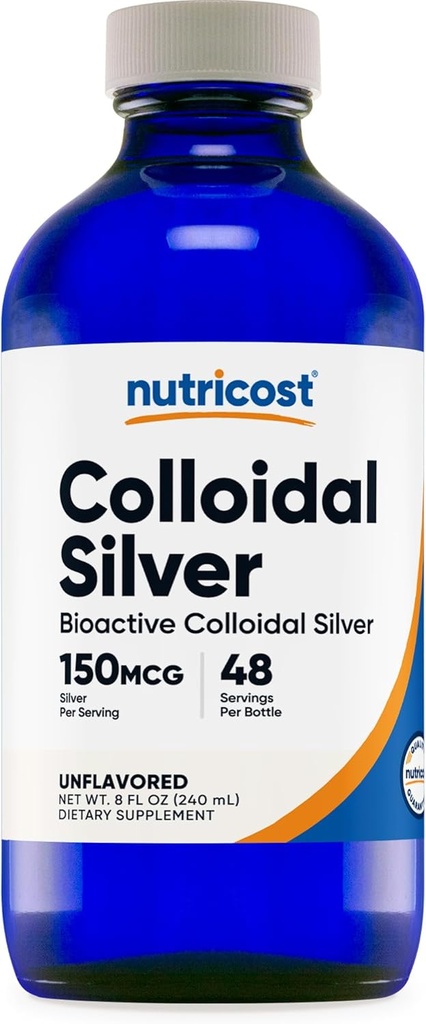 Nutricost Collidal Silver 8oz - μπλε γυάλινα μπουκάλια κοβάλτιο, βιο-ενεργό κολλοειδές ασήμι