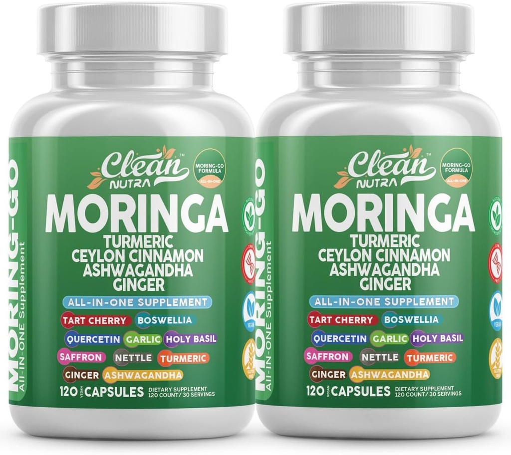 Moringa Powder Capses + Turmeric Moringa Leaf Κεϋλάνη Κανέλα Ashwagandha Ginger Tart Cherry Boswellia Quercetin Σκόρδο Ιερός Βασίλειος Saffron Nattle Μαύρο πιπέρι Moring-Go συμπλήρωμα με καθαρό Nutra (2)
