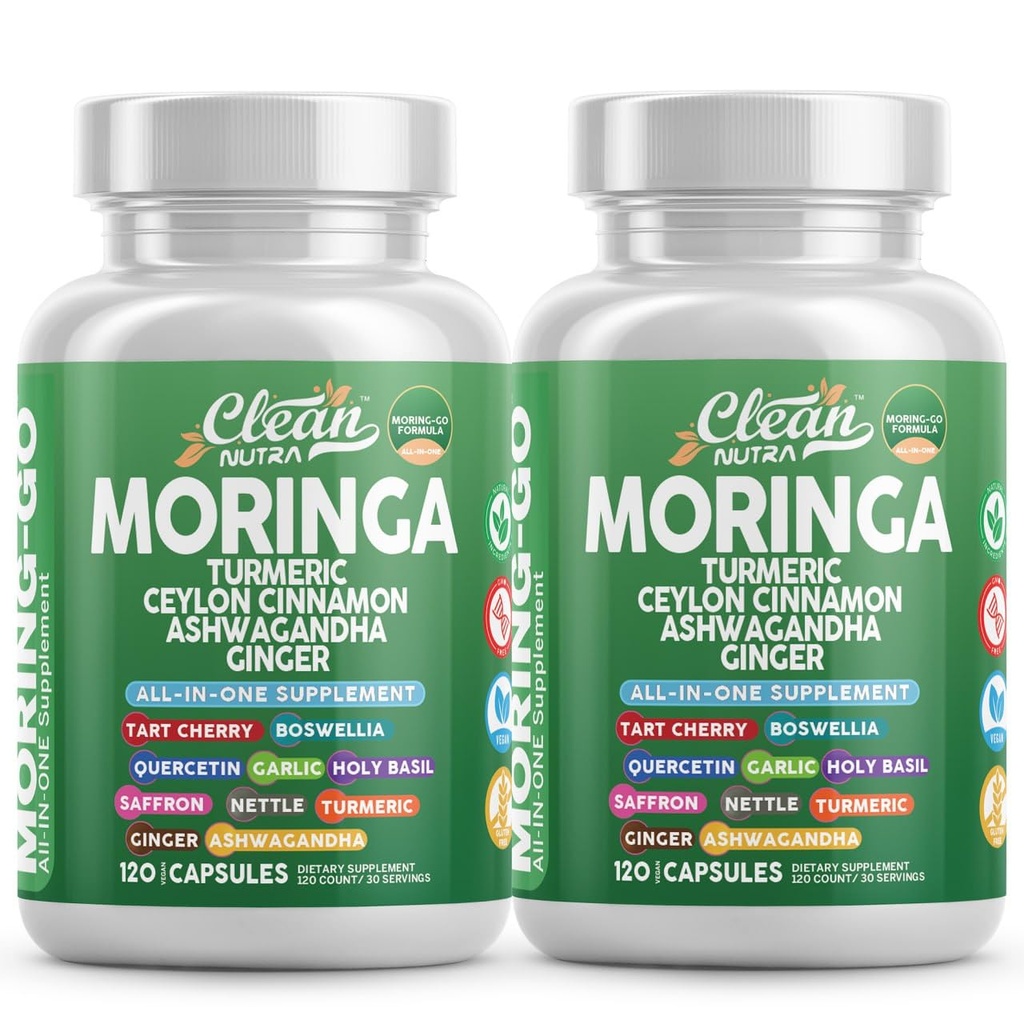 Moringa Powder Capses + Turmeric Moringa Leaf Κεϋλάνη Κανέλα Ashwagandha Ginger Tart Cherry Boswellia Quercetin Σκόρδο Ιερός Βασίλειος Saffron Nattle Μαύρο πιπέρι Moring-Go συμπλήρωμα με καθαρό Nutra (2)